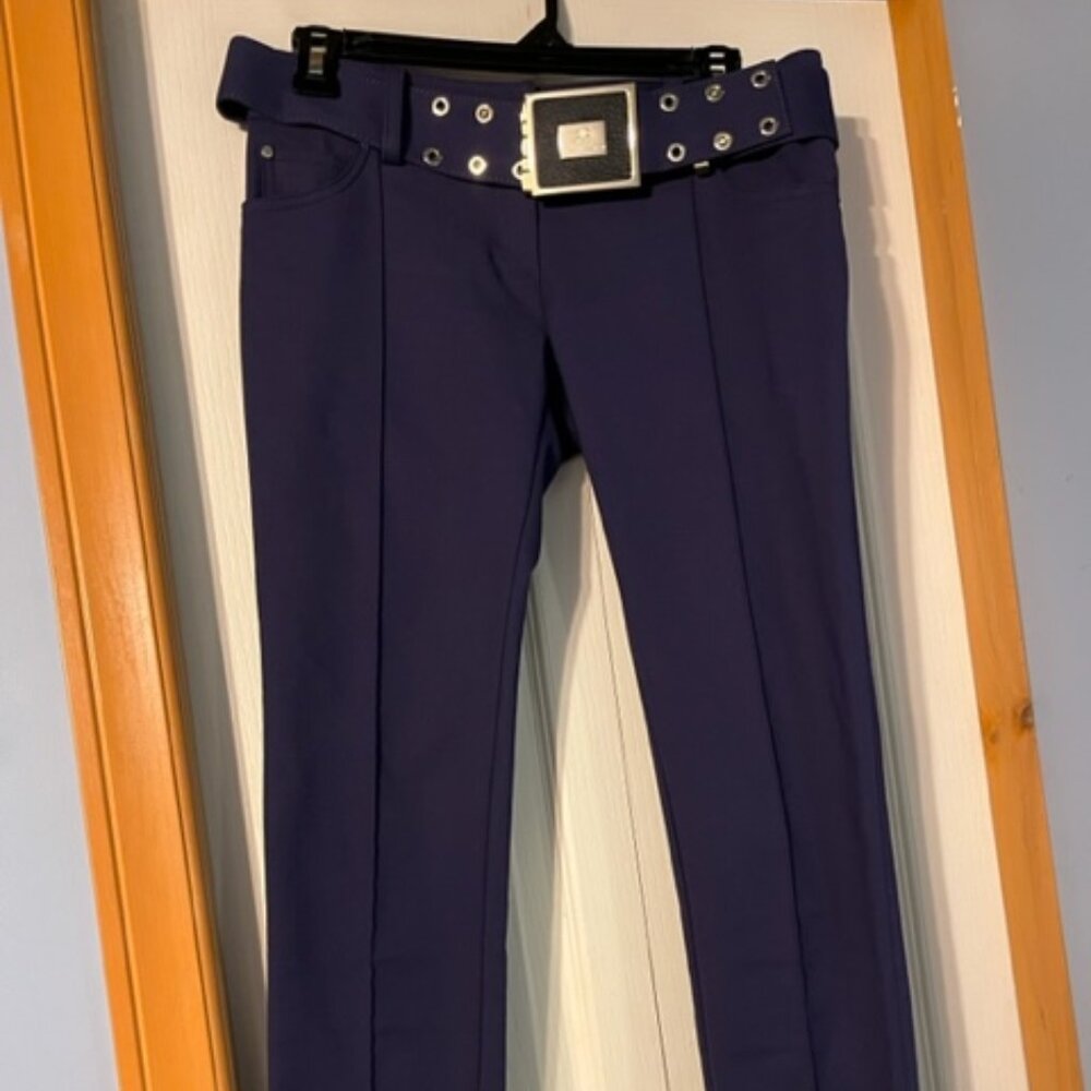 Elisabetta Franchi Celyn b purple skinny slim fit trouser pant with belt Sz It42